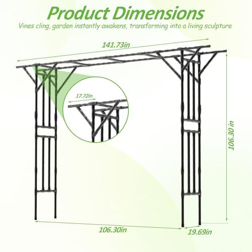 Garden Arch Trellis 141.7"L×106.3"H Sturdy & Rustproof Large Flat Top Arbor - size: 141(L)*106(H)*20(W)inch-25MM