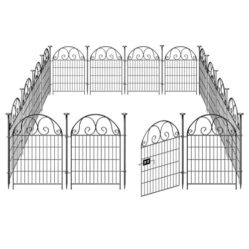 Getlay Tall Garden Animal Barrier Fence With Gate,40 in(H)×27 in(L) 12 Panels Dog Digging Fence Barrier, Black Metal Temporary Fences, Reusable Defense Fencing For Outdoor Yard. Total 26.2 Ft│Patented - size: 40''(H)-12panels-26.2ft(L)
