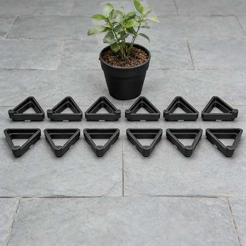 Plant Pot Stands, 12-Pack Black Flower Pot Lifters Keep Plants Elevated & Stable - Invisible Frame for Indoor/Outdoor Planters, Small to Large Sizes