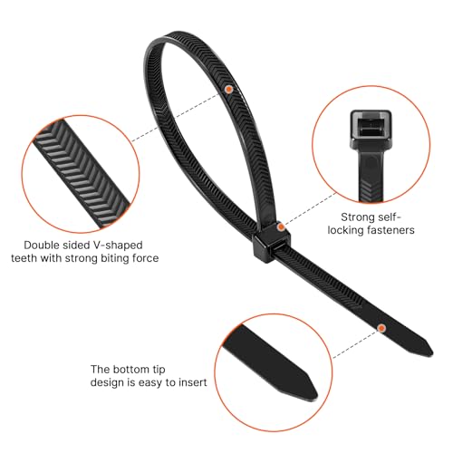 12 Inch V-Shaped Zip Ties Double Sided Toothed,250 LBS Tensile Strength Heavy Duty Cable Wire Ties With Self-Locking Adjustable More Durable Nylon Tie Wraps for Indoor Outdoor(50 Pack) - size: 12 inch 50 Pack (250 Lbs )