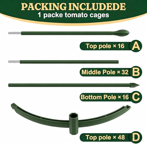 Round Heavy Duty Tomato Cage - 55 Inch Steel Core Plastic Coated Garden Trellis, 4-Post Rustproof Plant Support for Tomato/Cucumber/Beans, No Tools Snap Assembly, Spare Parts Available 4PS