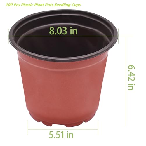 8 inch Plastic Plant Pots Seedling Cups 100 Pack Nursery Plant Pot Seedling Pots, Greenhouse pots for Cultivate Seeds, Growing containers for Plants - size: 8.0 inch