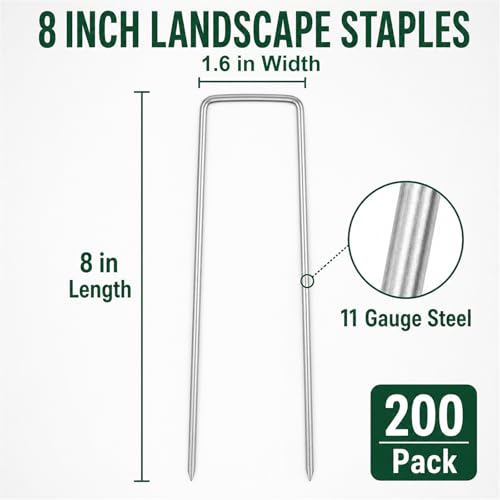 200 Pack 8 Inch Landscape Staples, Weed Barrier Stakes, 11 Gauge Galvanized