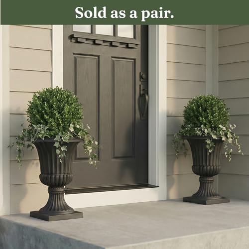 Urn Planters 22", Set of 2, Tall Stone-Resin Pedestal Planters for Outdoor Plants, Large Front Porch Decor, Patio Garden Pots, Outdoor Urns for Entryway, Porch & Deck, Black Plant Pot - color: Black