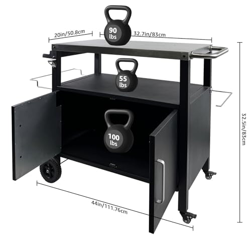 Heavy-Duty Outdoor Kitchen Island with Storage Cabinet - Movable BBQ Grill Table & Pizza Oven Stand, Portable Food Prep Station, Rolling Dining Cart for Patio, Backyard & Indoor Griddle Table