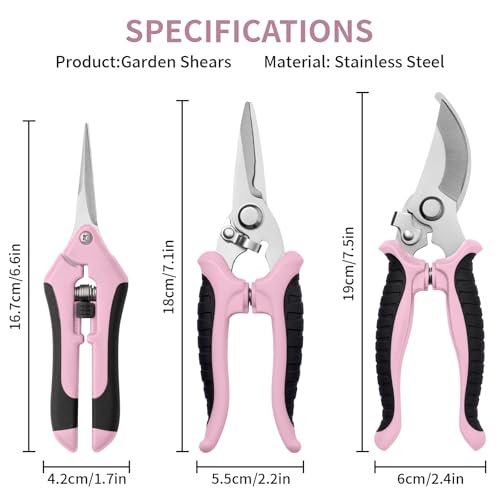 3 Pack Garden Pruning Shears, Stainless Steel Shears, Gardening Shears Scissors Pruning Shears for Gardening Tools (3PCS Pink and Black) - color: Pink and Black