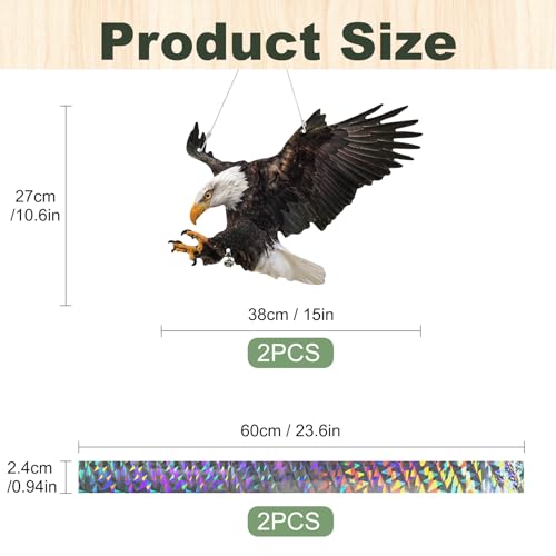 2 Pcs Eagle to Keep Pigeon Woodpecker Animals Away, Flat Paper Hanging Fake Eagle with Reflective Tape for Scare Animals Away, Weatherproof Outdoor Decor for Patio Backyard Porch Balcony Orchard - color: 2pcs-black Eagle 01