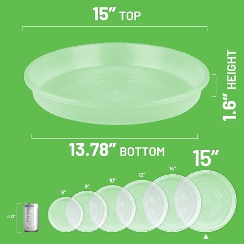 MUDEELA 6 Pack of 15 inch Plant Saucer, Durable Plastic Plant Trays for Indoors, Clear Plastic Flower Plant Pot Saucer, Made of Thicker, Stronger Plastic, with Taller Design - size: 15" - 6 Pack