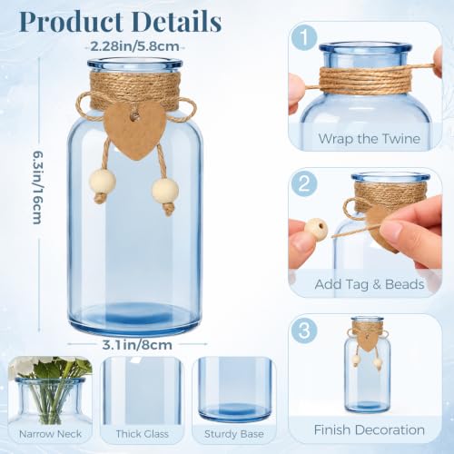 TBWIND Vintage Glass Flower Vase, 12PCS Farmhouse Blue Mason Jar Vases - color: Blue