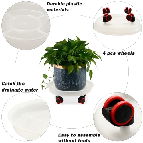 6 Packs 11.8 inches Large Plant Caddy Plant Saucers on Wheels Rolling Plant Stands Heavy-Duty Plant Dolly Plastic Planter Roller Base Pot Movers Outdoor Plant Tray Coaster - size: 11.8"