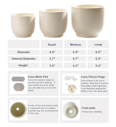 4 + 5 + 6 Inch Ceramic Pots for Indoor Plants, Succulents Plant Pots, Orchid Flower Pot with Drainage Hole, Modern Clay Stoneware Planters, Set of 3 (Milk White, 4+5+6 Inch) - color: Milk White