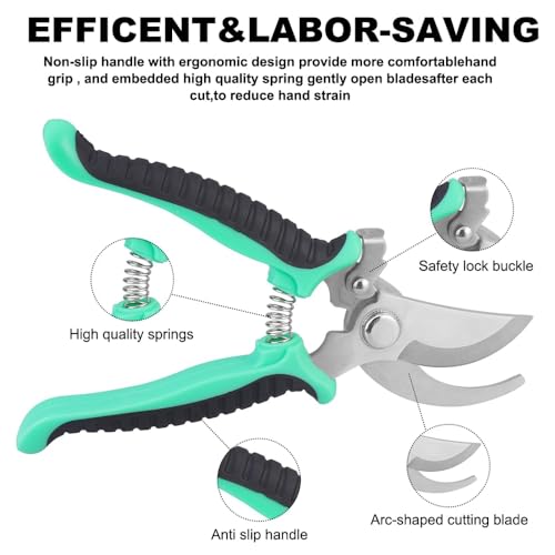 Pruning Shears for Gardening Stainless Steel Garden Hand Shears Heavy Duty Professional Bypass Pruner Hand Shears Green - color: Green