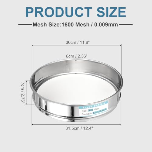 PATIKIL Lab Sieve 1600 Mesh(0.009mm) 11.8"(30cm) Diameter Sifting Screen - size: 1600 Mesh(0.009mm)/11.8"(30cm) Dia
