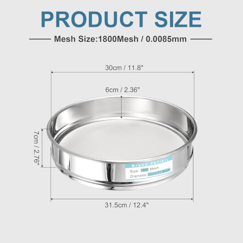 PATIKIL Lab Sieve 1800 Mesh(0.0085mm) 11.8"(30cm) Diameter Sifting Screen - size: 1800 Mesh(0.0085mm)/11.8"(30cm) Dia
