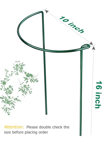 12 Pack Plant Support Stakes, 10" W x 16" H Metal Peony Cages and Supports, Green Half Round Garden Plant Support Ring for Outdoor Indoor Plants, Rose, Hydrangea, Tomato, Snake Plant