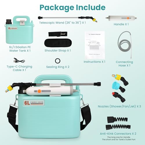 Electric Garden Sprayer 1.6 Gallon - Battery Powered Weed Sprayer Wtih 3 Nozzles, Backpack Sprayer in Lawn and Garden, Pump Sprayer for Gardening, Watering & Spring Planting