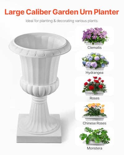 VEVOR Plastic Urn Planters, 15.8 x 26.4 Inch, 2 Pack White Classic Flower Pots Front Porch Planters, Indoor & Outdoor Vase for Wedding, Party, Event, Home, Stage, Garden, Balcony, Patio Decoration - color: White, size: 15.8 x 26.4 Inch