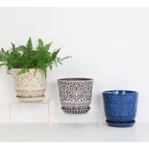 Gepege Ceramic Plant Pots, 6 Inch Indoor Planters with Drainage & Saucers - color: Blue-a, size: 6 Inch - Set of 2