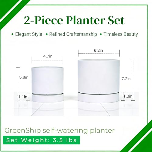 2pcs Plant pots, self Watering pots for Indoor Plants (White, 4.7in+6in) - color: White, size: 4.7in+6in