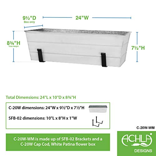 Achla Designs Medium White Flower Box with Wall Brackets