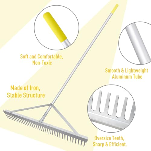 Landscape Rake 36'', Aluminum Rakes with Lightweight 69'' Handle, Landscaping Rake Tool for Lawn Care, Beach