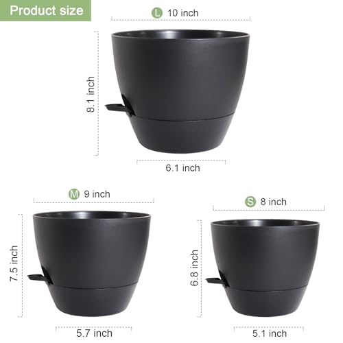 WSMKSZ 10/9/8 inch Self Watering Pots for Indoor Outdoor Plants, Set of 3 - color: Black, size: 10"+9"+8"