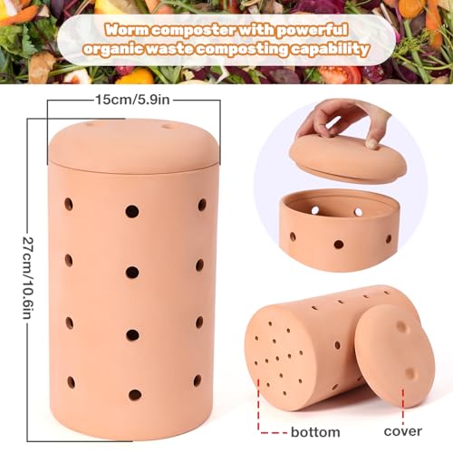 Underground 11 Inch Garden Worm Farm Outdoor Compost Bin for Organic Refuse Red Pottery Ceramics with Holes and Lid Clay for Garden Worm Composter
