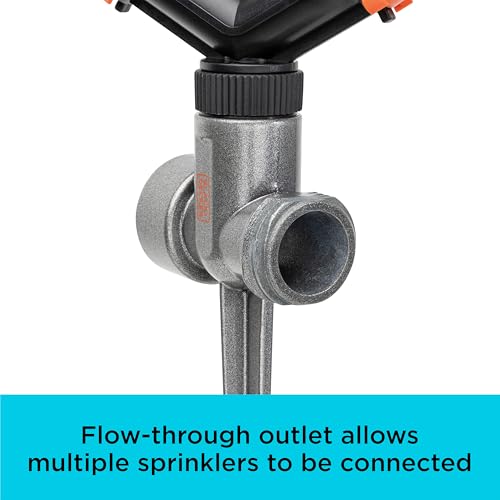 Black + Decker® 2-Arm Spinning Sprinkler with Zinc Spike – Compact, Adjustable, Secure Placement, 1,905 sq. ft. Lawn Coverage BD59412