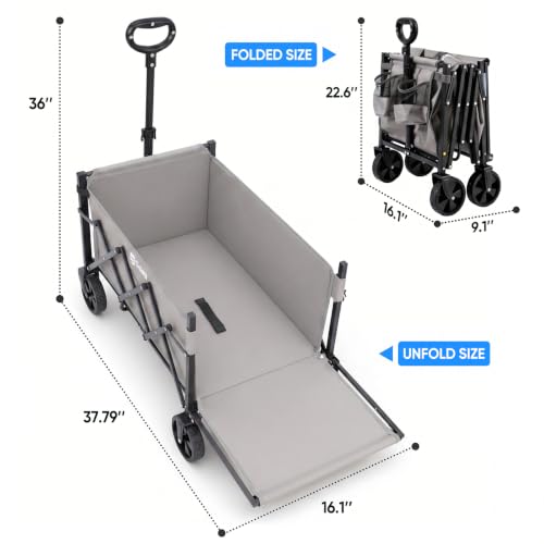 Sekey Collapsible Wagon with Tailgate, 300 lb Capacity, 38 in Cargo Length - color: Gray