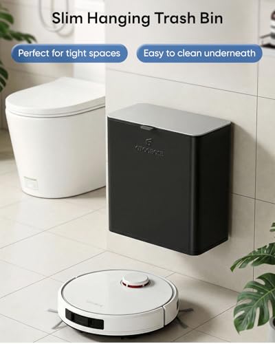 Kitchen Compost Bin, 10L/2.6 Gal Trash Can with Lid, Slim Stainless Steel Hanging Garbage Bin for Kitchen, Bathroom, Bedroom, Office, Wall Mounted Compost Bin with Inner Bucket, Black - size: 10L-Black