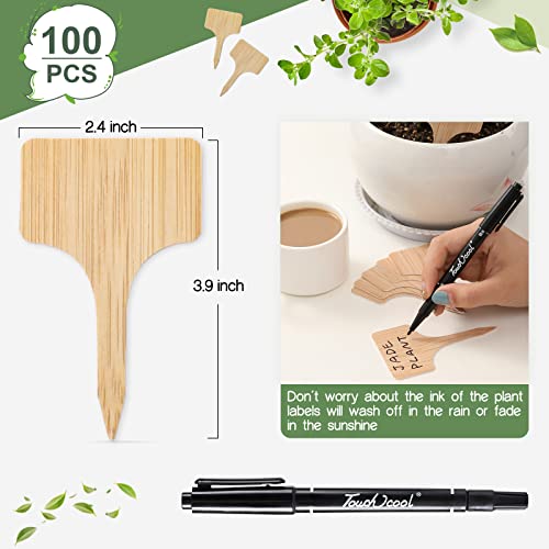 VITEVER 100pcs Plant Labels, T-Type Plastic Tags with Marker Pen, Waterproof Garden Signs for Outdoor Plants (3.9” x 2.4”) - style: 100 PCS