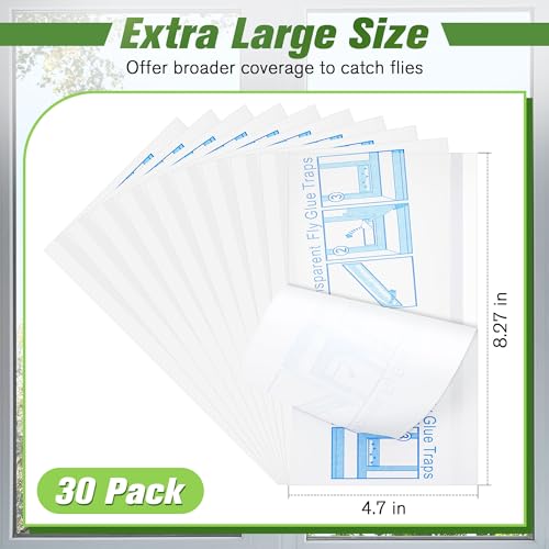 30 Pack XL Window Fly Traps for Indoors, Sticky Fly Traps (Clear, 8.3"×5") - size: 8.3"×5", style: Clear