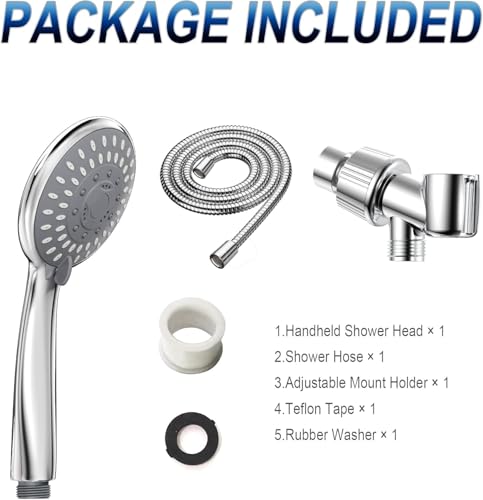 HOPOPRO Handheld Shower Head with High Pressure, 5 Spray & 59" Hose - color: Glossy Silver