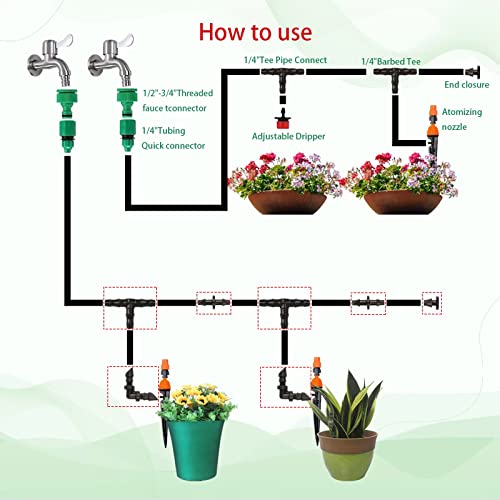 300Pcs Drip Irrigation Parts Kit Drip System Fittings for1/4 Tubing - color: Xkhz