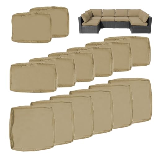 14Pcs Outdoor Cushion Covers Replacement Washable w/Zipper for 6-Seaters Sofa Patio Slipcovers Set Seat and Back Covers Only-25x25x3.15inch - color: Coffee, size: 25x25x3.15inch