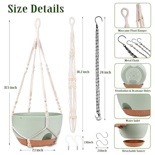 2 Pack 12 Inch Self Watering Hanging Planters for Indoor Outdoor Plants - color: 2 Type Plant Hangers Green, size: 12 Inch