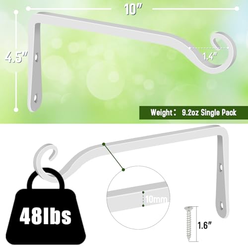 Feed Garden 10 Inch Decorative Iron Wall Hooks, L-Shaped Plant Bracket Metal Straight Plant Hanger or Hanging Bird Feeders,Wind Chimes,Flower Baskets,Lanterns,Indoor/Outdoor Use,White,2 Pack - color: White, size: 10 Inch