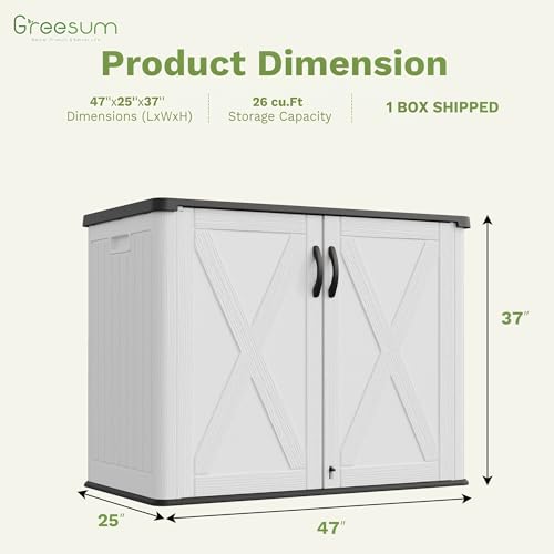 Greesum 26 Cuft Outdoor Storage Box with Lockable Doors, White - color: White, size: 26 CUFT / Modern