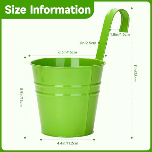 KINGLAKE Flower Pots,10 Pcs Metal Iron Hanging Flower Plant Pot Balcony Garden Plant Planter Baskets Fence Bucket Pots 6.3'' Flower Holders with Detachable Hook - color: Multicolor, size: 6.3 Inch