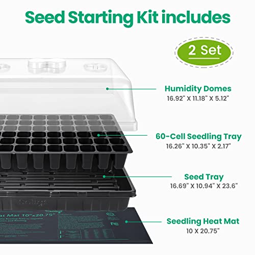 SOLIGT 2 Set 60-Cell Seed Starter Kit with Domes, Cell Trays and Heat Mats - size: 2 SET