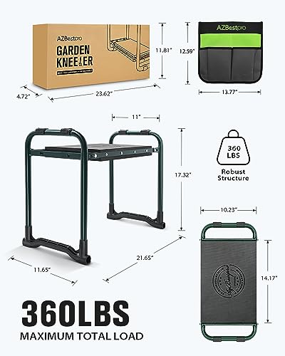 Garden Kneeler and Seat Heavy Duty, Upgraded Foldable Gardening Stool - Widened to 10" Stable Wear-resistant Prevent Knee and Back Pain, Beautiful Logo high-end 2 Large Tool Bags Gift for Women - color: Green
