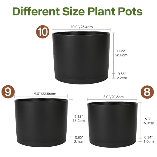 GARDIFE 3 Pack Cylinder Planter Set 10/9/8 Inch White Indoor Plant Pots - color: Black