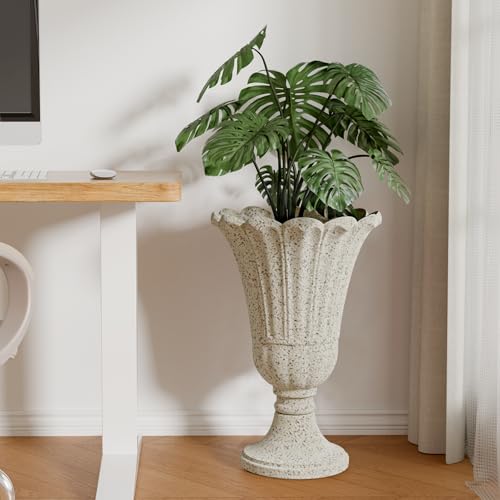24" Tall Urn Planters for Outdoor Plants, Urns and Pedestal, Beige - color: Yellowish Beige-sandblasting
