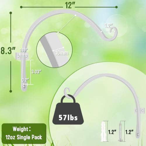 Feed Garden Wall Hook Hanging Plant Hanger Outdoor Hanging Plant Bracket for Bird Feeders (White, 12) - color: White, size: 12 Inch