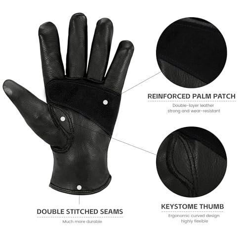 Leather Work Gloves for Men & Women, Reinforced Durable Gardening Gloves,Cowhide Work Gloves,Puncture & Cut Resistant - color: Black, size: Small