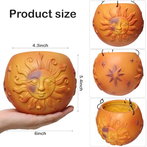 5.4" High Hanging Planter Pot Orange Resin Flower Basket with Chain and Drainage Hole for Indoor Outdoor Plants Succulents Ivy Home Decor