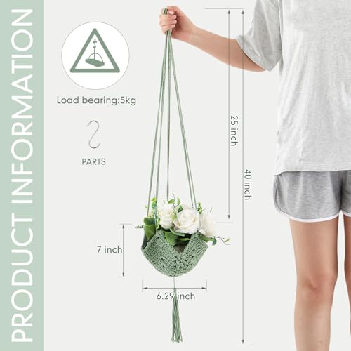 Shappy 1 Pack Boho Macrame Plant Hanger for Indoor - color: Sage Green, size: Style A