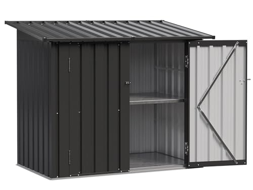 Aoxun Outdoor Storage Cabinet 35Cu.Ft Metal Storage Shed with Floor&Shelf - size: 5'x2.5'