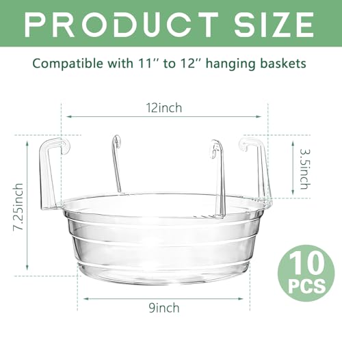 10 Pack 12 Inch Hanging Plant Water Catcher Tray, Clear Plastic Drip Pans for Hanging Baskets, Round Plant Saucer with Hooks for Indoor & Outdoor Flower Pots