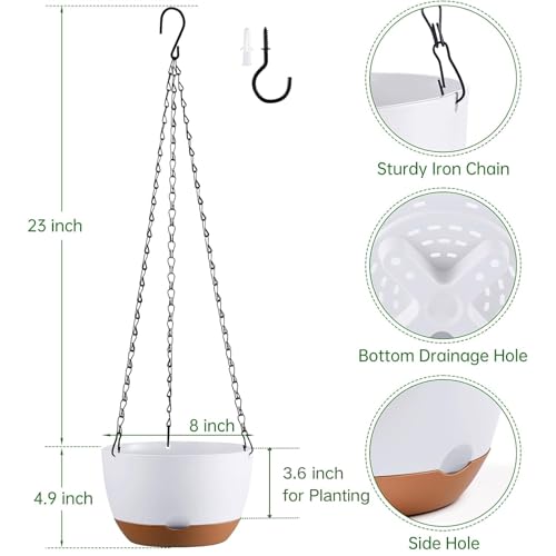 Set of 2-8 Inch Hanging Planters for Indoor Outdoor Plants - color: White, size: 8 Inch